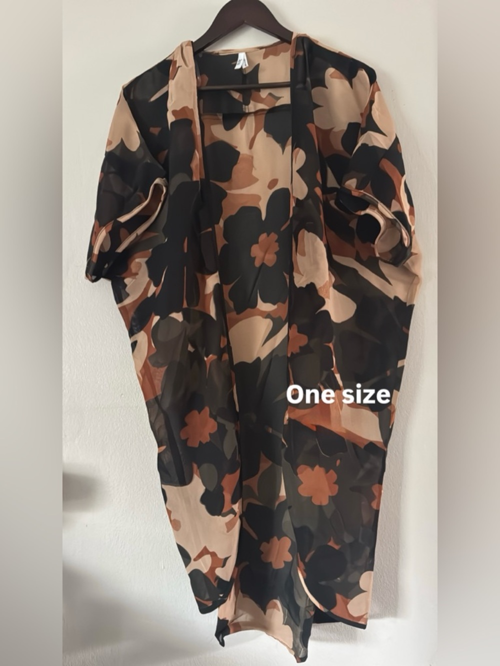 Floral Sheer Kimono Duster in Black and Tan